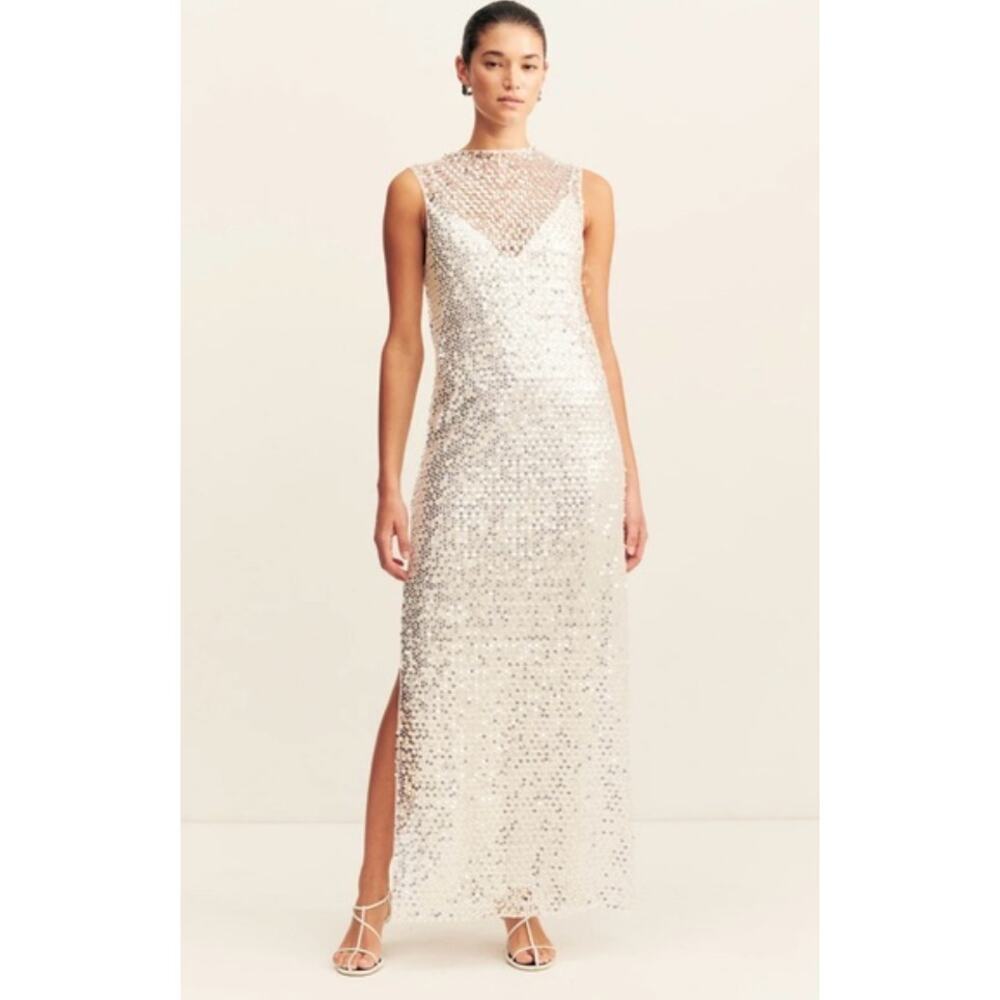 Shona Joy Asteri Sleeveless High-Neck Sequin & Beaded Maxi Dresss Size 0